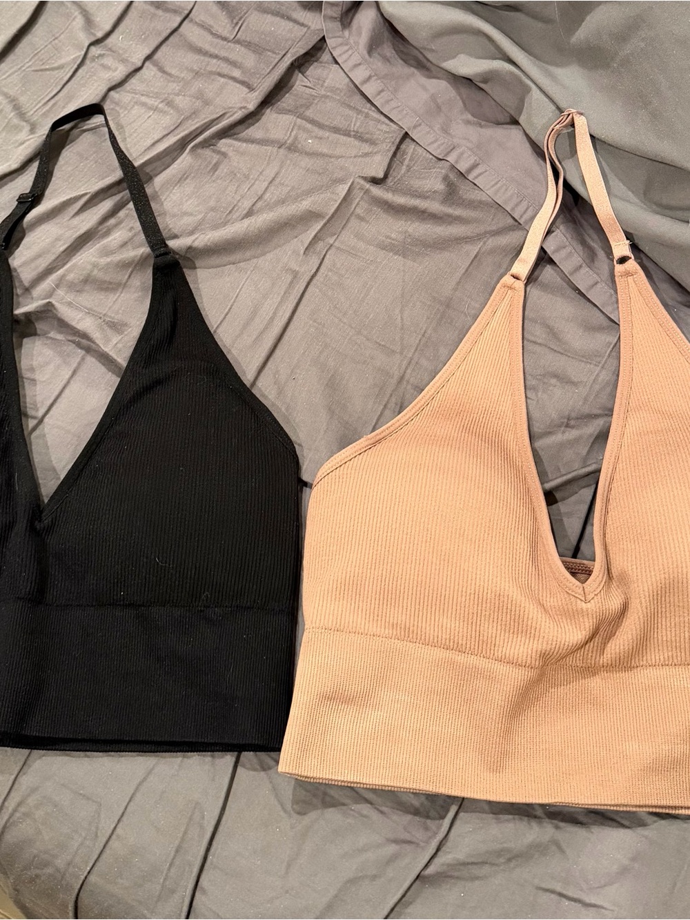 Source Unknown Ribbed V‑Neck Bralettes - Black & Nude